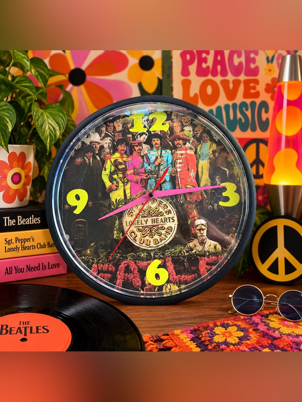 The Beatles Sgt Pepper Wall Clock Psychedelic Pop Art Retro Decor